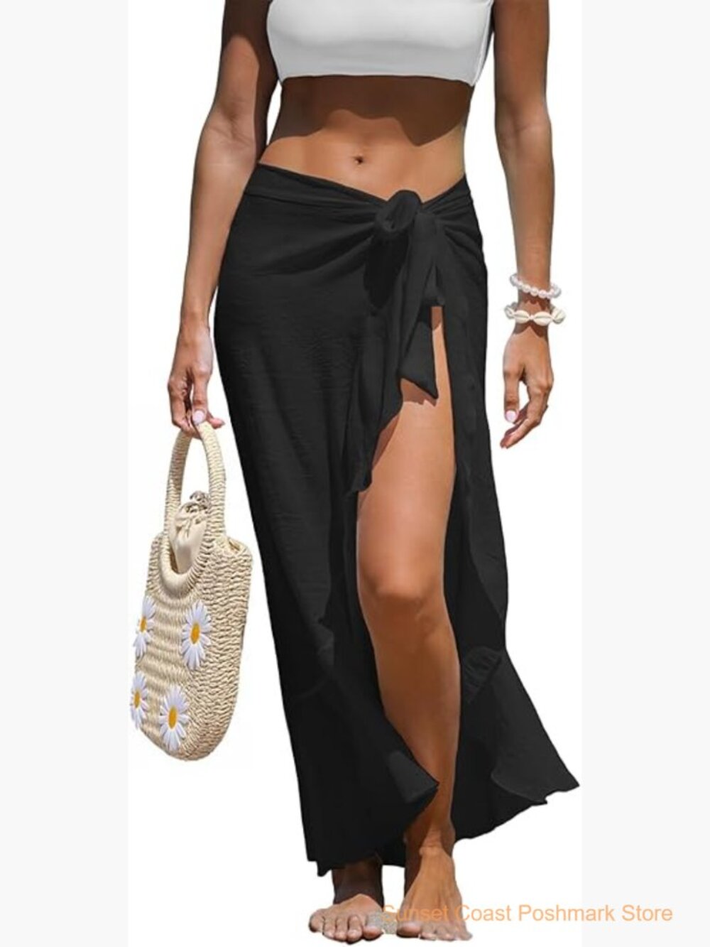 Chiffon Sarong Cover Up Self Tie Ruffle Beach Wrap Skirt